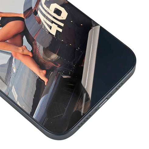 1940s Navy Pin-Up Girl On Corsair Fighter Plane iPhone 14 Skin